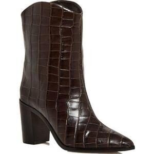 SCHUTZ Elegant Brown Croc-Embossed Ankle Boots